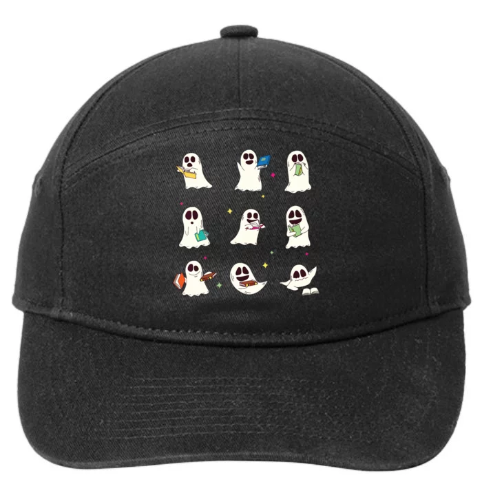 Retro Teacher Halloween Ghost Read More Books Teacher 7-Panel Snapback Hat