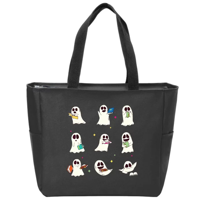 Retro Teacher Halloween Ghost Read More Books Teacher Zip Tote Bag