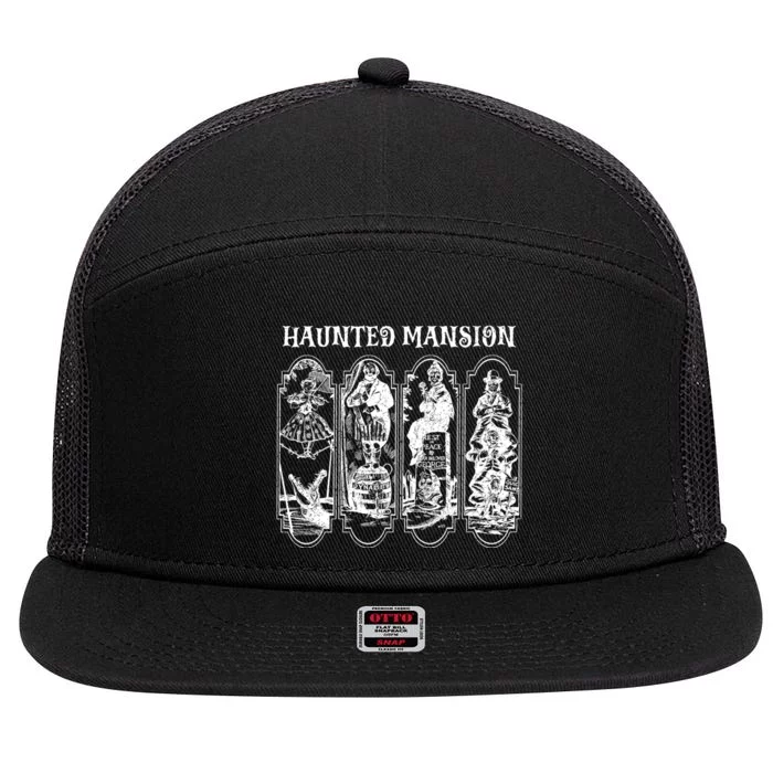 Retro The Haunted Mansion Stretching Room Sketch Foolish Mortals 7 Panel Mesh Trucker Snapback Hat