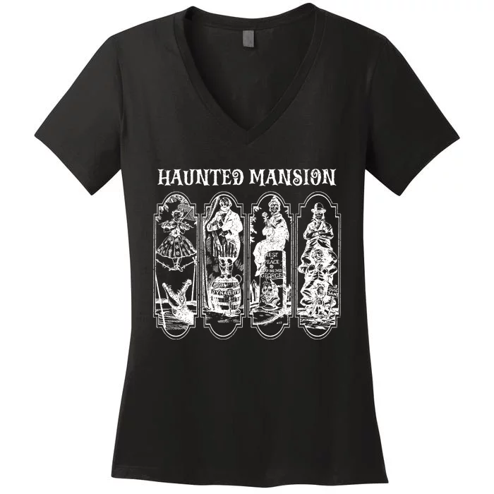 Retro The Haunted Mansion Stretching Room Sketch Foolish Mortals Women's V-Neck T-Shirt