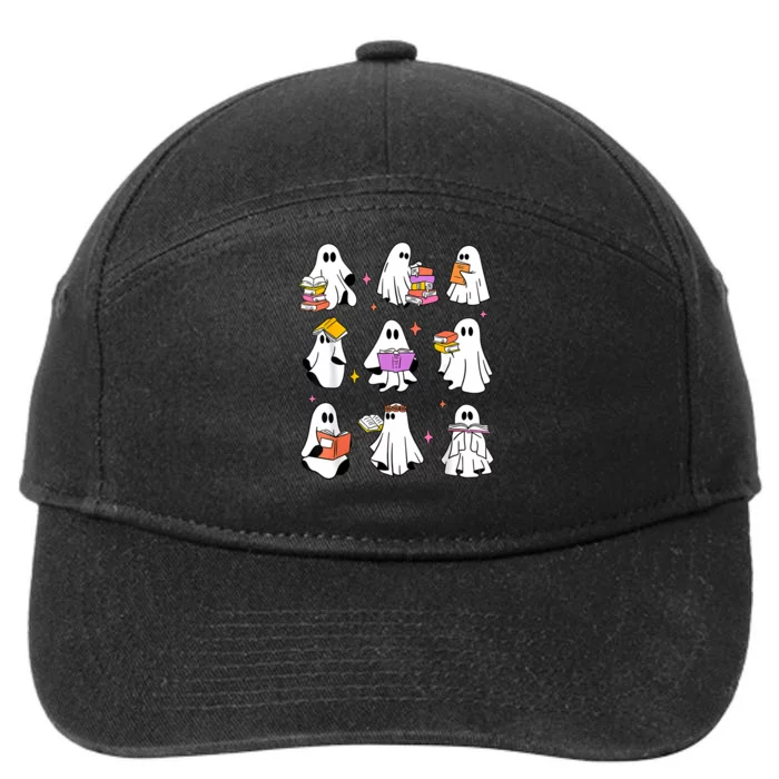 Retro Teacher Halloween Ghost Read More Books Teacher 7-Panel Snapback Hat