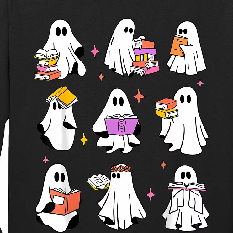 Retro Teacher Halloween Ghost Read More Books Teacher Tall Long Sleeve T-Shirt