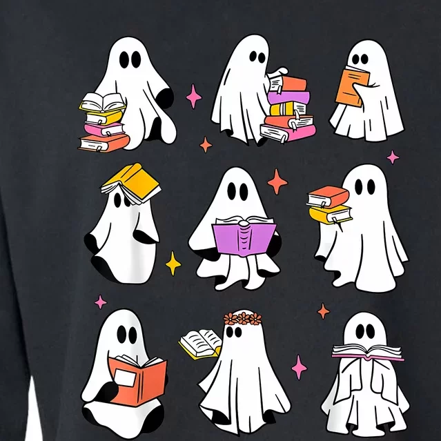 Retro Teacher Halloween Ghost Read More Books Teacher Cropped Pullover Crew