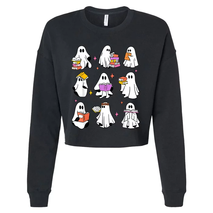 Retro Teacher Halloween Ghost Read More Books Teacher Cropped Pullover Crew