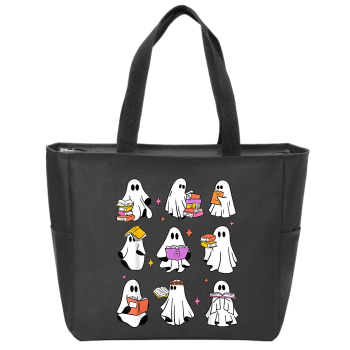 Retro Teacher Halloween Ghost Read More Books Teacher Zip Tote Bag