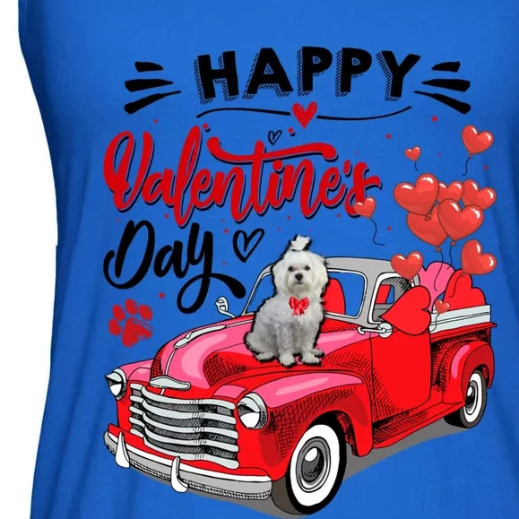 Red Truck Happy Valentines Day Maltese Hearts Dog Lover Meaningful Gift Ladies Essential Flowy Tank