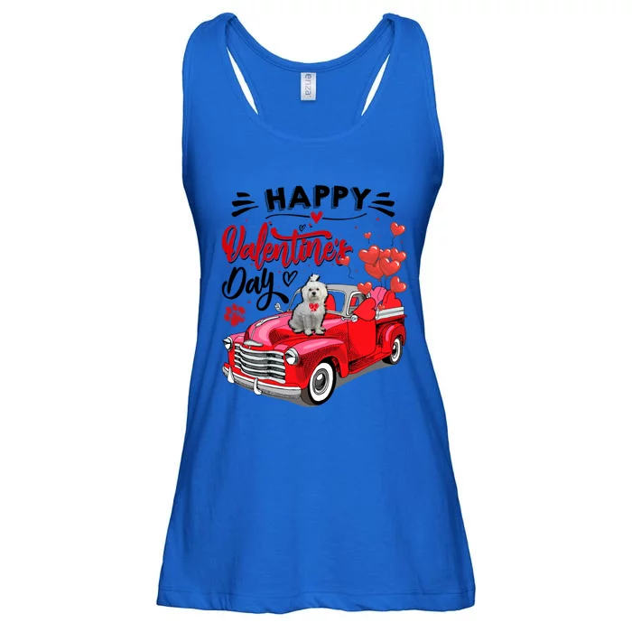 Red Truck Happy Valentines Day Maltese Hearts Dog Lover Meaningful Gift Ladies Essential Flowy Tank