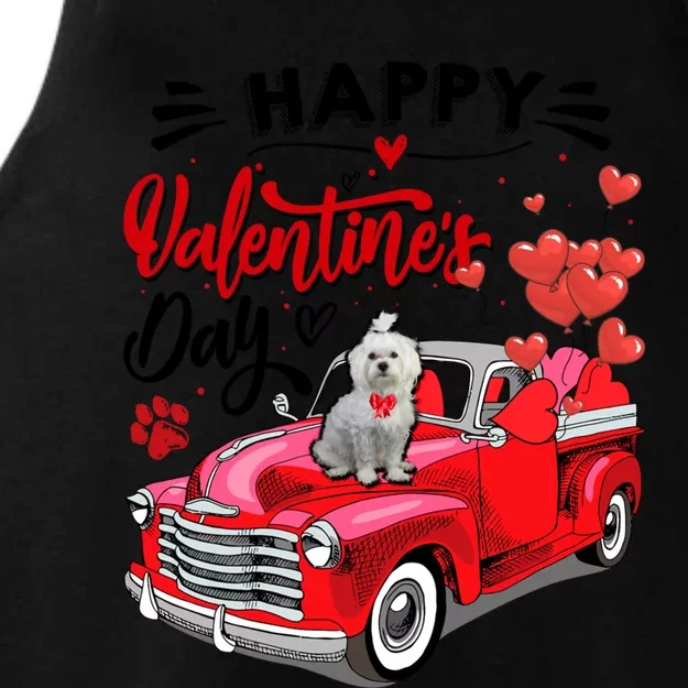 Red Truck Happy Valentines Day Maltese Hearts Dog Lover Gift Ladies Tri-Blend Wicking Tank