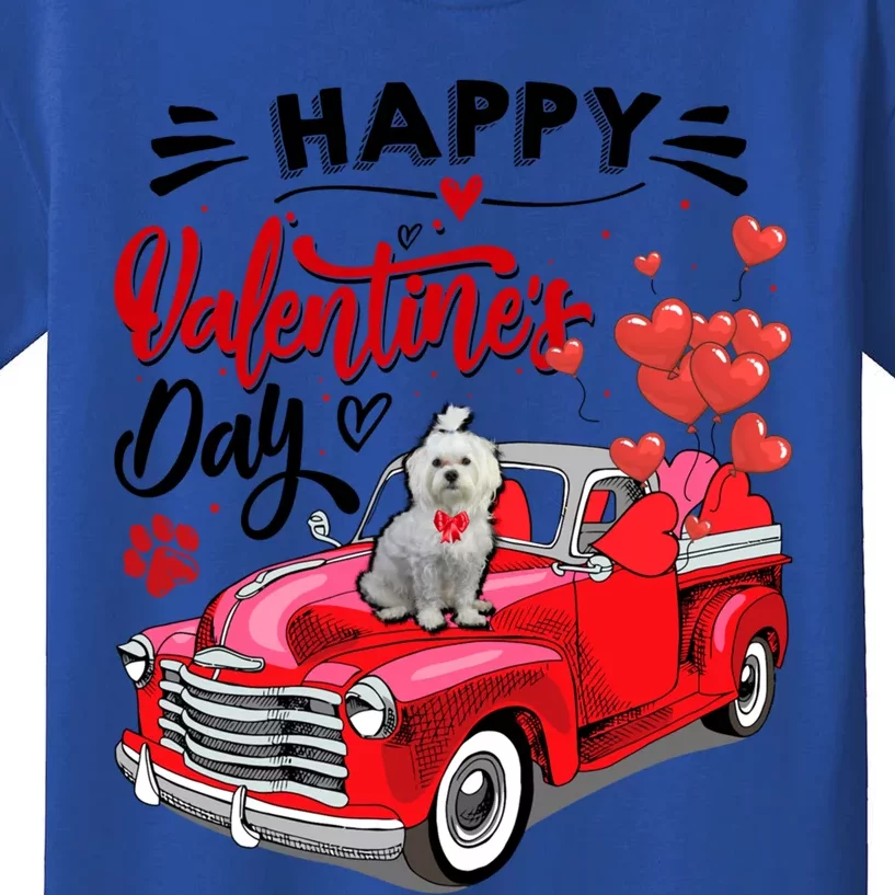 Red Truck Happy Valentines Day Maltese Hearts Dog Lover Gift Kids T-Shirt