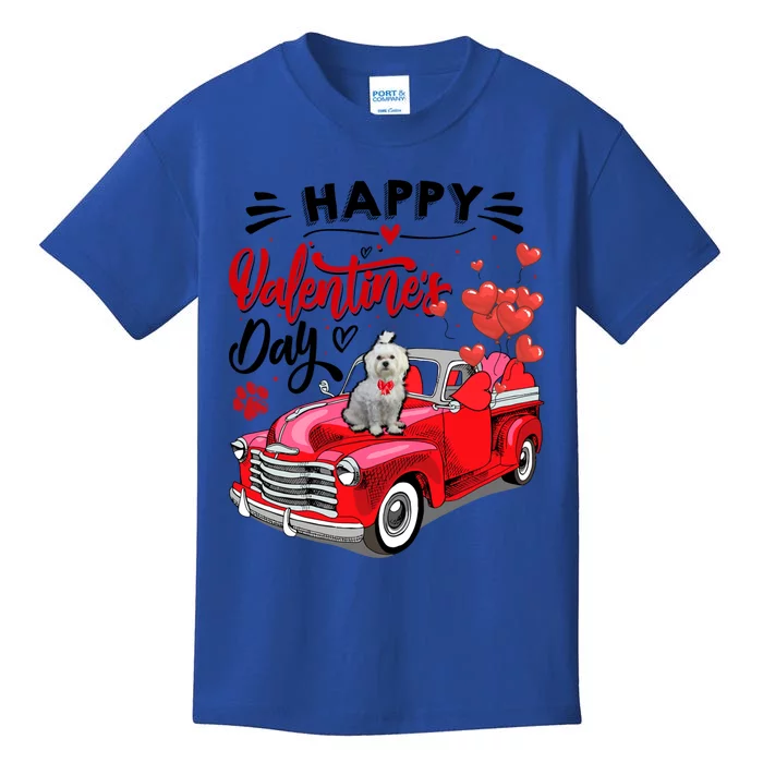 Red Truck Happy Valentines Day Maltese Hearts Dog Lover Gift Kids T-Shirt