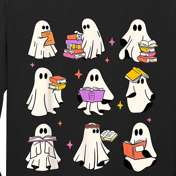 Retro Teacher Halloween Ghost Read More Books Teacher Tall Long Sleeve T-Shirt