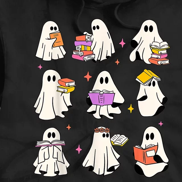 Retro Teacher Halloween Ghost Read More Books Teacher Tie Dye Hoodie