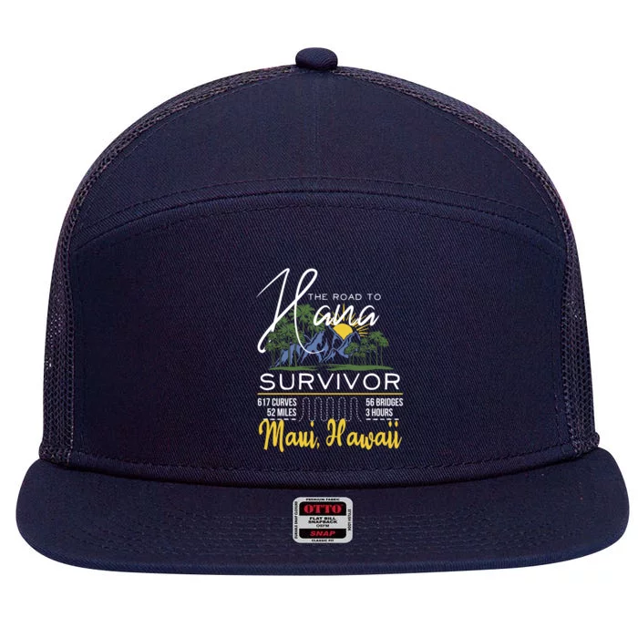 Road To Hana Survivor Curvy Palm Maui Hawaii Lover Gift 7 Panel Mesh Trucker Snapback Hat