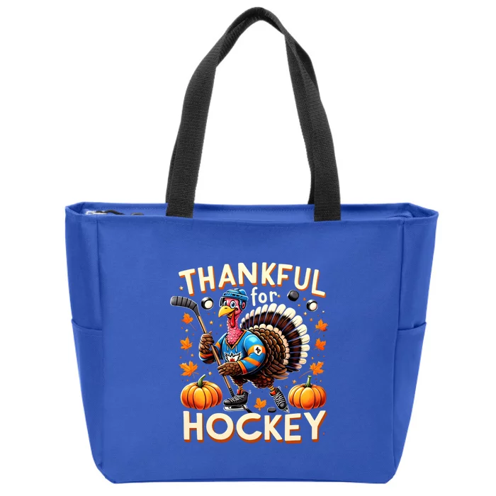 Retro Thanksgiving Hockey Lovers Gift Turkey Thankful Hockey Great Gift Zip Tote Bag