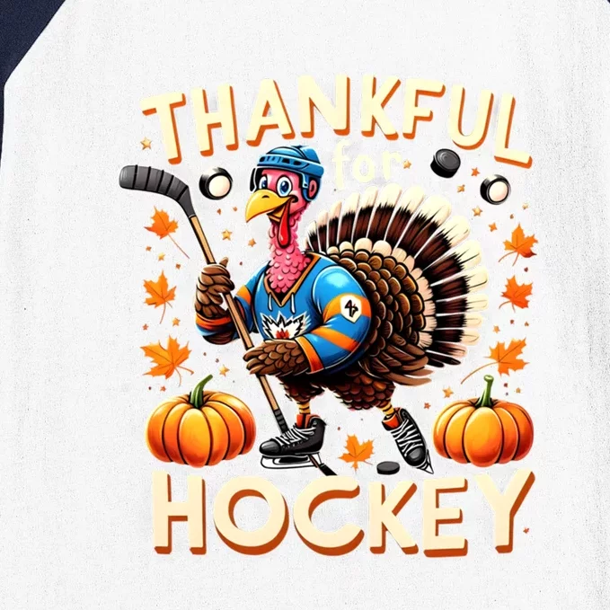 Retro Thanksgiving Hockey Lovers Gift Turkey Thankful Hockey Great Gift Baseball Sleeve Shirt