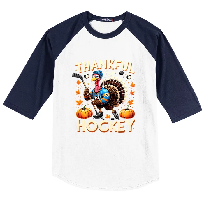 Retro Thanksgiving Hockey Lovers Gift Turkey Thankful Hockey Great Gift Baseball Sleeve Shirt