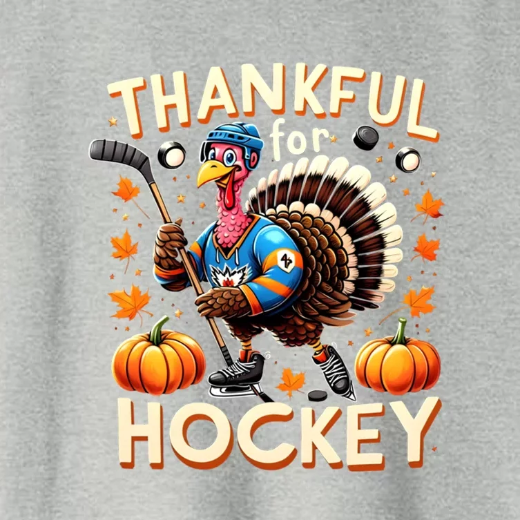 Retro Thanksgiving Hockey Lovers Gift Turkey Thankful Hockey Great Gift Women's Crop Top Tee