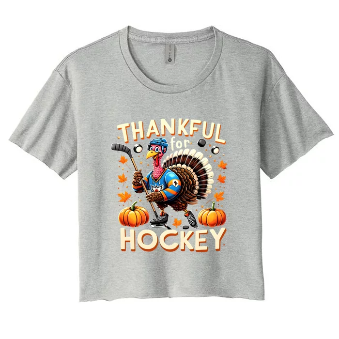 Retro Thanksgiving Hockey Lovers Gift Turkey Thankful Hockey Great Gift Women's Crop Top Tee