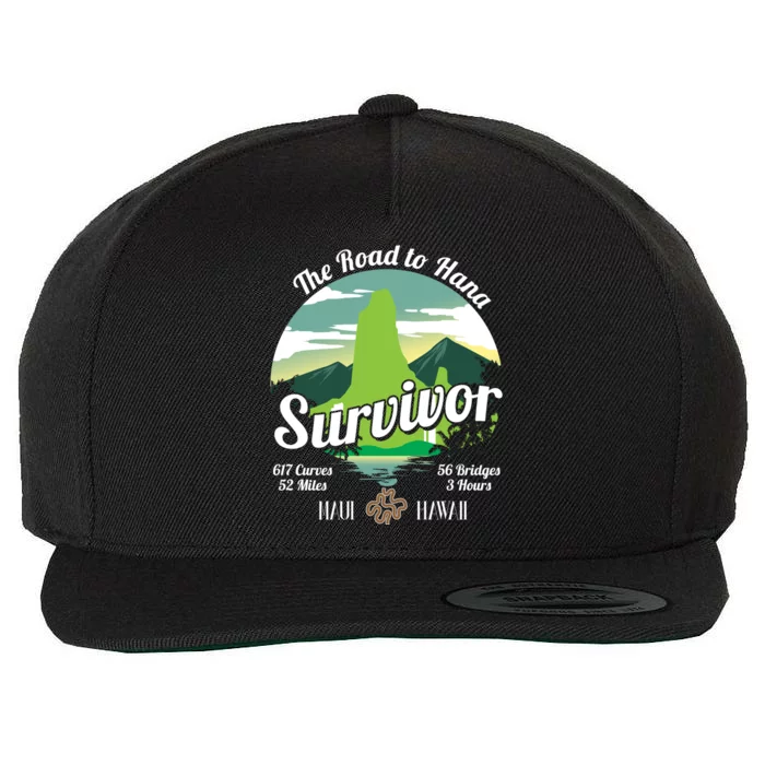 Road To Hana Survivor Curvy Palm Maui Hawaii Lover Gift Wool Snapback Cap