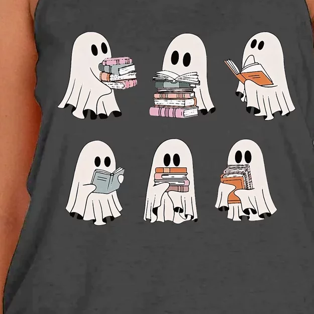 Retro Teacher Halloween Ghost Read More Books Women's Knotted Racerback Tank