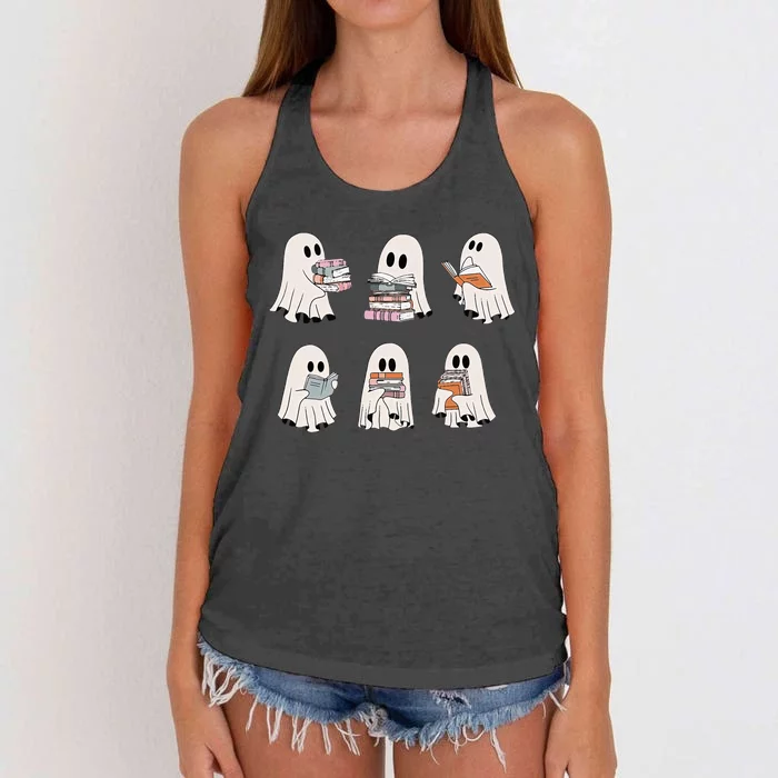 Retro Teacher Halloween Ghost Read More Books Women's Knotted Racerback Tank