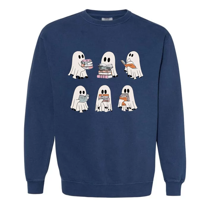 Retro Teacher Halloween Ghost Read More Books Garment-Dyed Sweatshirt