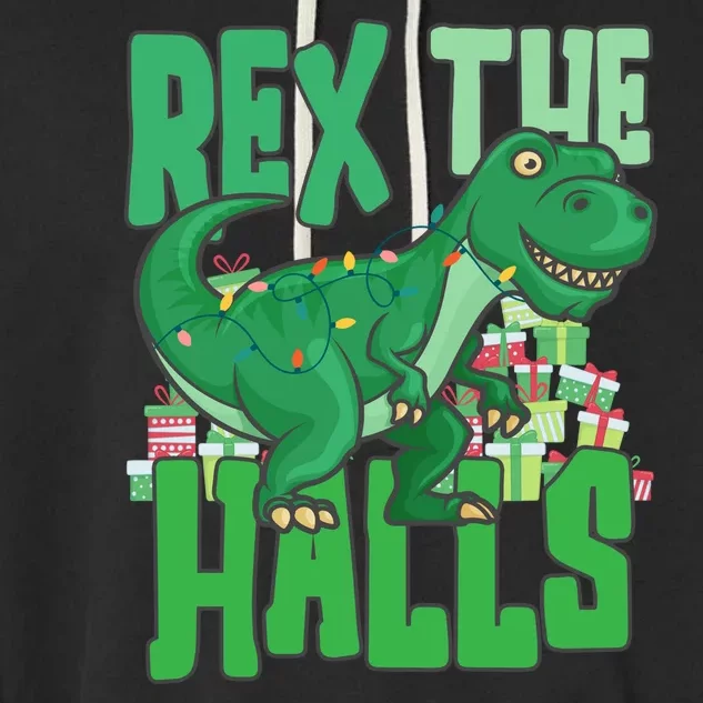 Rex The Halls Dinosaur Christmas Garment-Dyed Fleece Hoodie