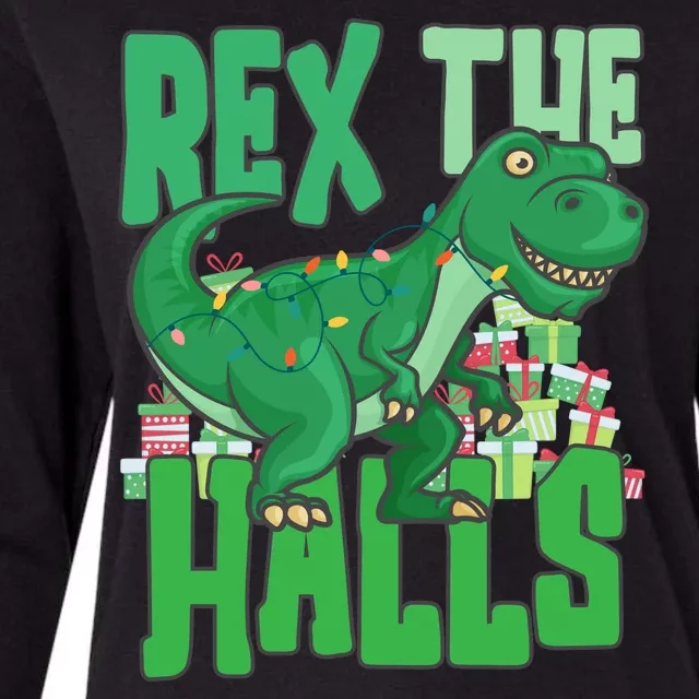 Rex The Halls Dinosaur Christmas Womens Cotton Relaxed Long Sleeve T-Shirt