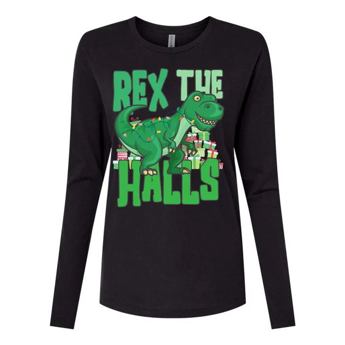 Rex The Halls Dinosaur Christmas Womens Cotton Relaxed Long Sleeve T-Shirt