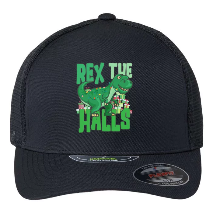 Rex The Halls Dinosaur Christmas Flexfit Unipanel Trucker Cap