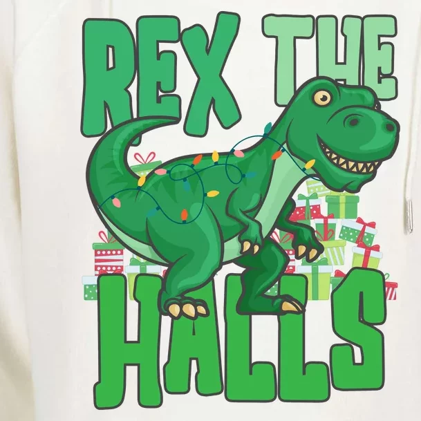 Rex The Halls Dinosaur Christmas Womens Funnel Neck Pullover Hood