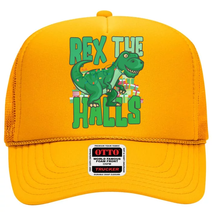 Rex The Halls Dinosaur Christmas High Crown Mesh Trucker Hat