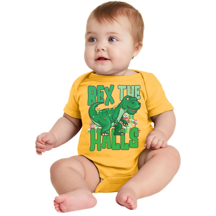 Rex The Halls Dinosaur Christmas Baby Bodysuit