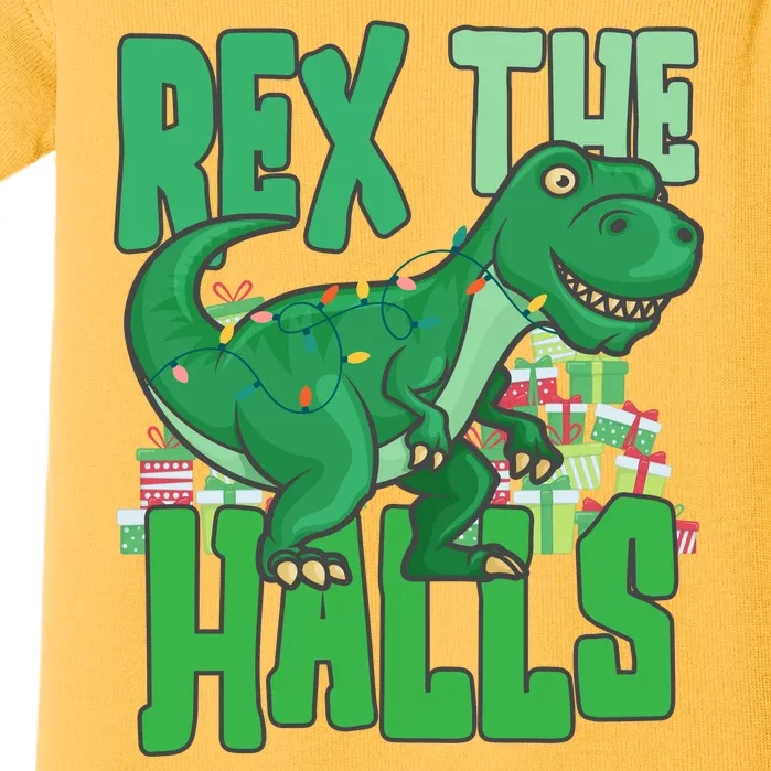 Rex The Halls Dinosaur Christmas Baby Bodysuit