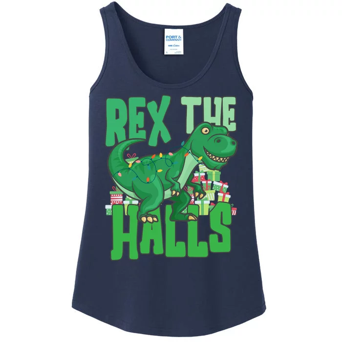 Rex The Halls Dinosaur Christmas Ladies Essential Tank