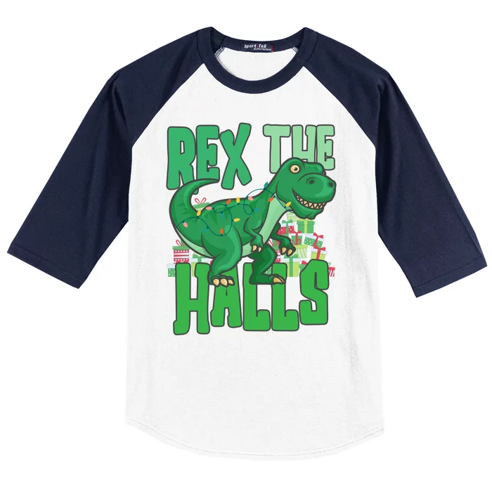 Rex The Halls Dinosaur Christmas Baseball Sleeve Shirt