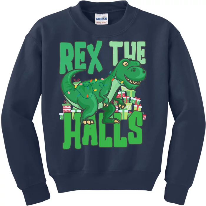 Rex The Halls Dinosaur Christmas Kids Sweatshirt