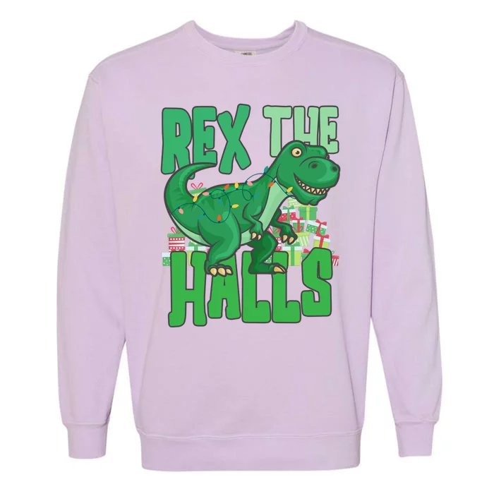 Rex The Halls Dinosaur Christmas Garment-Dyed Sweatshirt