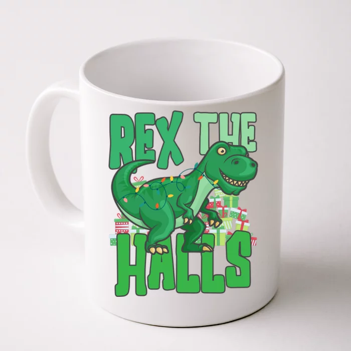 Rex The Halls Dinosaur Christmas Front & Back Coffee Mug