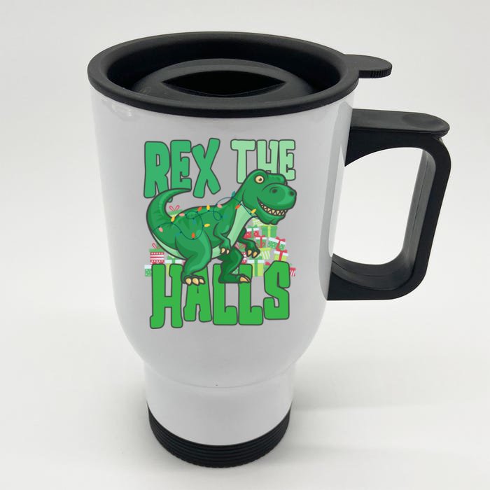 Rex The Halls Dinosaur Christmas Front & Back Stainless Steel Travel Mug