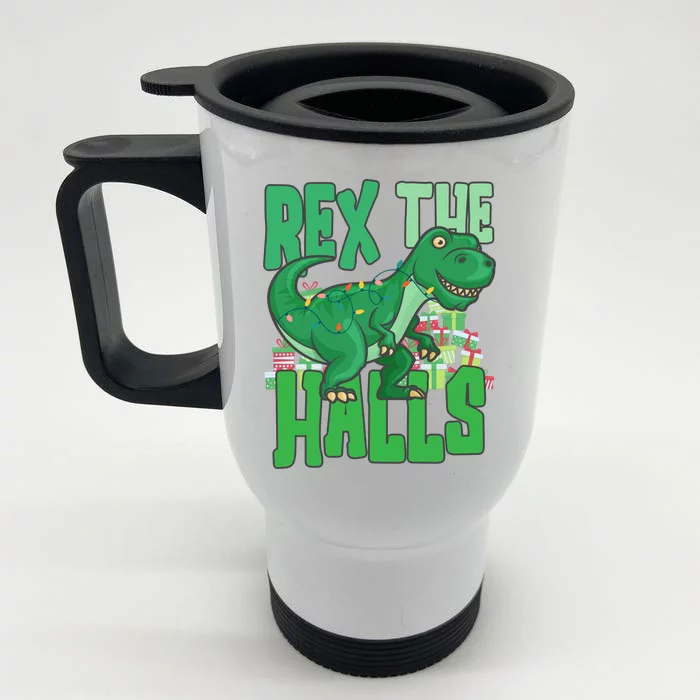 Rex The Halls Dinosaur Christmas Front & Back Stainless Steel Travel Mug