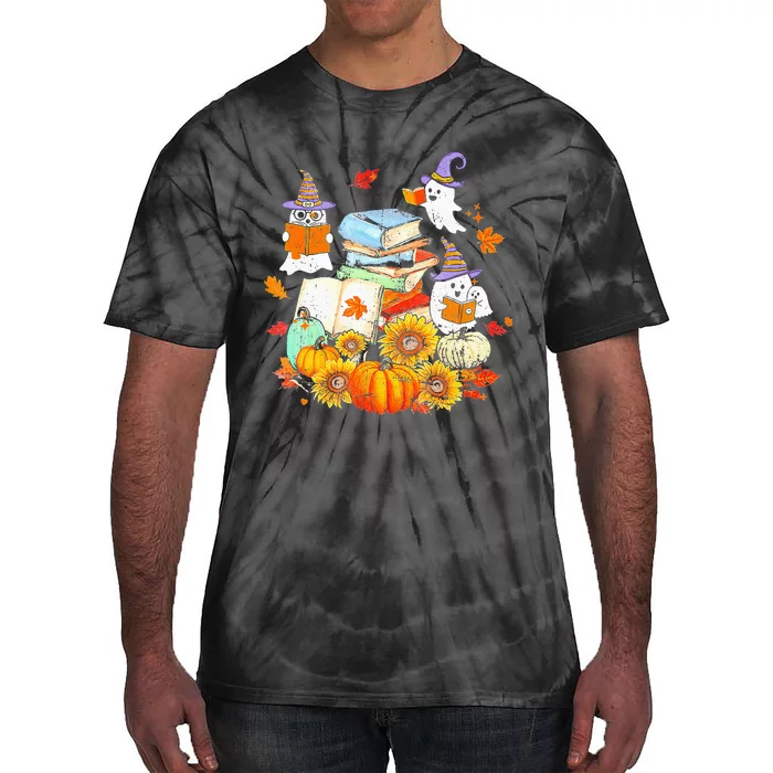 Retro Teacher Halloween Ghost Read More Books Teacher Gifts Tie-Dye T-Shirt