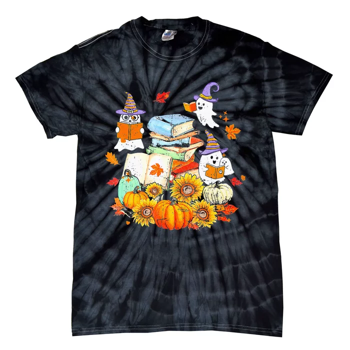 Retro Teacher Halloween Ghost Read More Books Teacher Gifts Tie-Dye T-Shirt