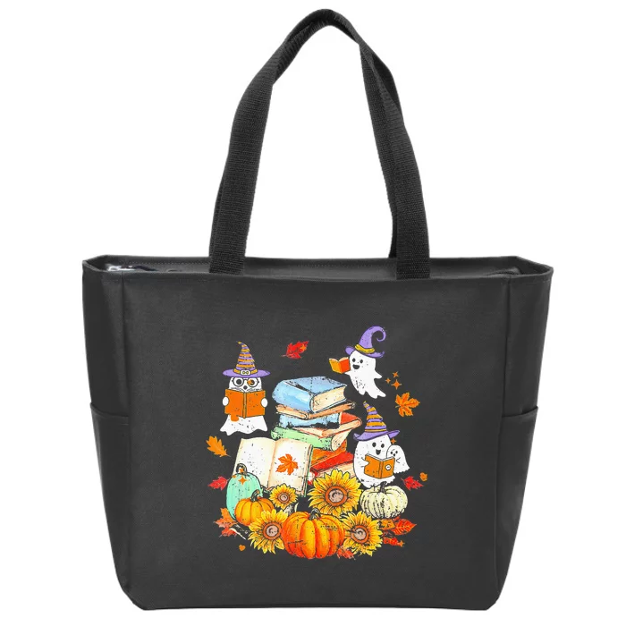 Retro Teacher Halloween Ghost Read More Books Teacher Gifts Zip Tote Bag