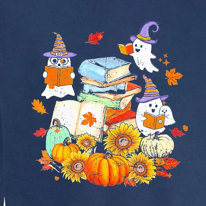 Retro Teacher Halloween Ghost Read More Books Teacher Gifts Garment-Dyed Sweatshirt