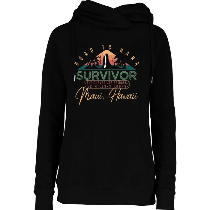 Road To Hana Survivor Curvy Palm Maui Hawaii Lover Womens Funnel Neck Pullover Hood