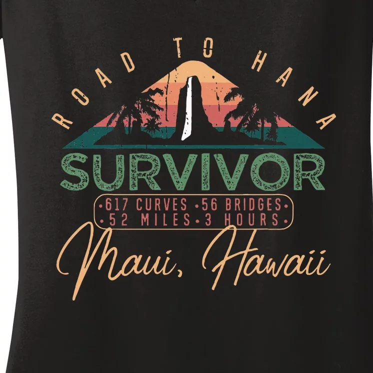 Road To Hana Survivor Curvy Palm Maui Hawaii Lover Women's V-Neck T-Shirt