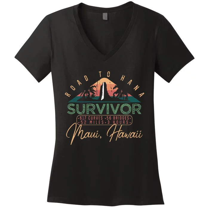 Road To Hana Survivor Curvy Palm Maui Hawaii Lover Women's V-Neck T-Shirt