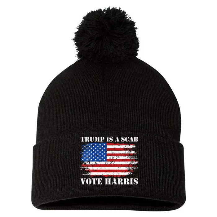 Retro Trump Is A Scab Vote Harris Funny Harris Kamala Trump Pom Pom 12in Knit Beanie