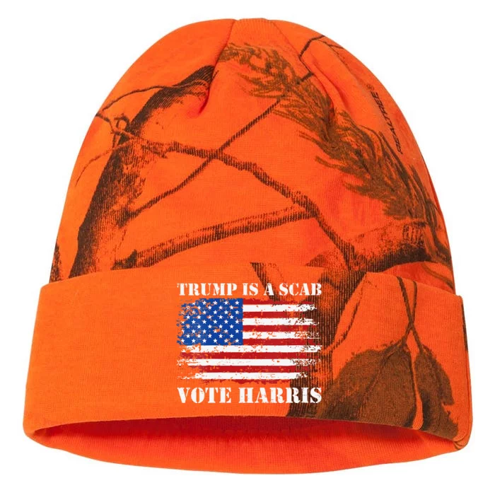 Retro Trump Is A Scab Vote Harris Funny Harris Kamala Trump Kati - 12in Camo Beanie